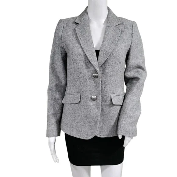 Talbots Wool Aberdeen Houndstooth Notch Lapel Single Breasted Blazer Gray US 2 - Picture 2 of 15